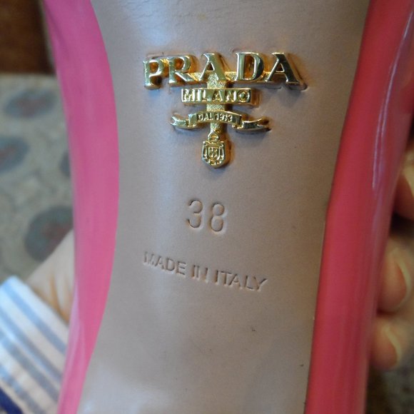 Prada Rose Pink Patent Leather Peep Toe Platform Heels Size 38B - Picture 16 of 16